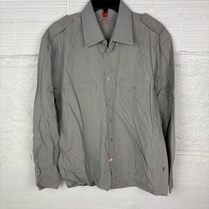 Esprit Gray Men's cotton casual button up pocket front shirt size XL